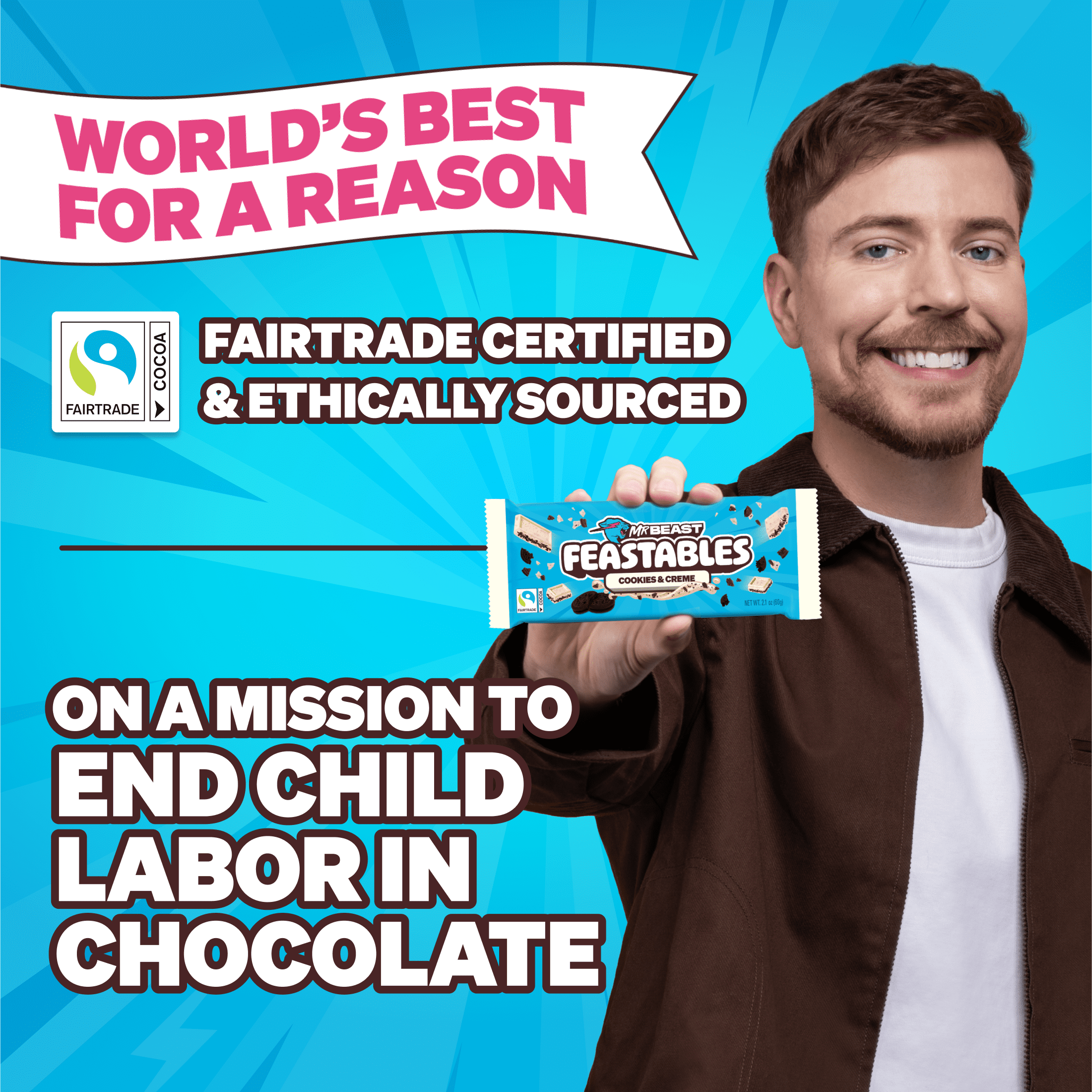 (2 pack) Feastables Mr Beast Cookies and Creme White Chocolate Bar, 2.1 oz (60g), 1 Bar
