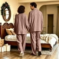 thumbnail image 5 of Matching Pjs for Couples Long Sleeve His and Hers Pajamas Sets Sleepwear Solid Button Down Warm 2 Piece Set Loungewear Light Brown S, 5 of 7