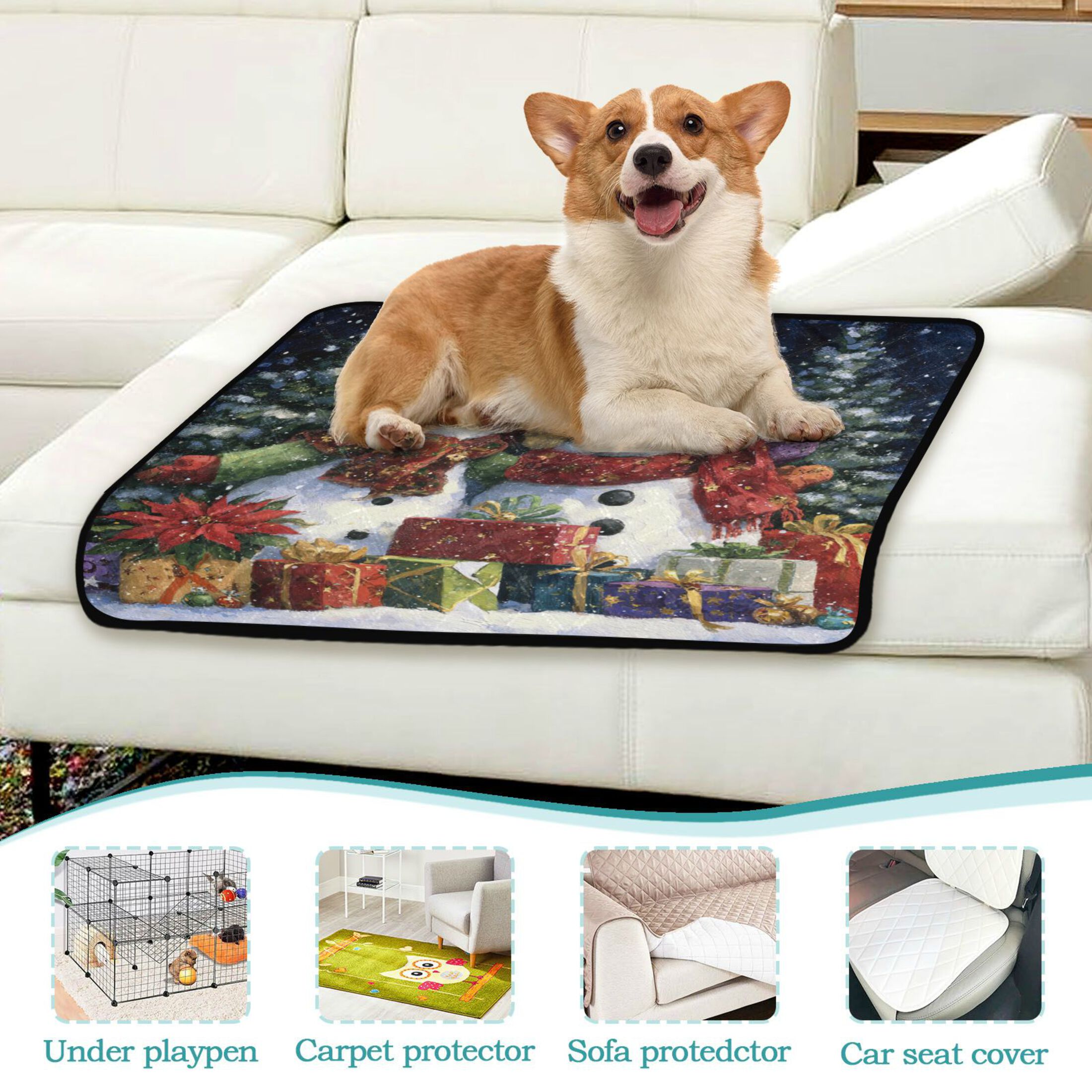 Qxltty Night Sky Snowman Cat litter Pads Pet Set of 2 Diaper Mats Center Anti-leakage Layer Absorbent Soft and Comfortable
