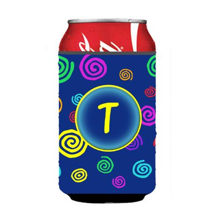 

Letter T Initial Monogram - Blue Swirls Can or Bottle Hugger