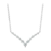 FINE SILVER PLATED CUBIC ZIRCONIA V SHAPE NECKLACE, 18" + 2"