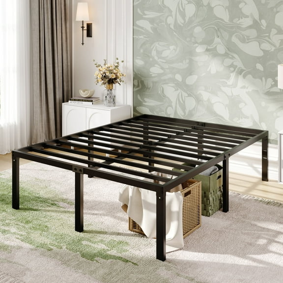 Sha Cerlin Black Queen Metal Platform Bed Frame with 16.5''Under-bed Storage Space,foldable frame, DIY Headboard, Adult