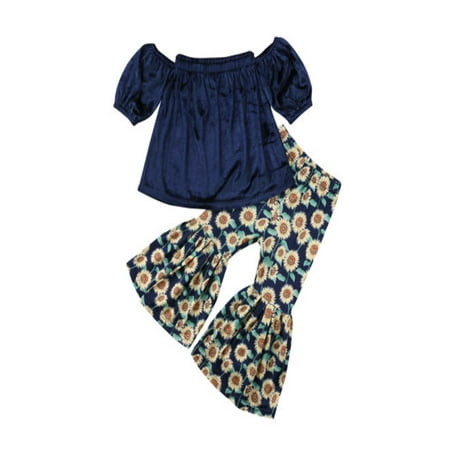 

Kuriozud Baby Girl Off Shoulder Short Sleeve Top Sunflower Print Pants Set