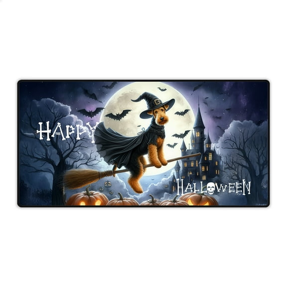 Happy Halloween Airedale Terrier Witch Pumpkins Bats Desk Mat Full Keyboard Mouse Pad Dale Waterside Dog Lover Large Mousepad - 13012