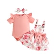 thumbnail image 3 of CAIVO Kids Girls Short Sleeve O-Neck Romper Bodysuit Floral Suspender Skirts Outfit Sets Leisure Clothing Sets, 3 of 9