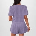 thumbnail image 4 of Camisas de Color Sólido para Mujeres Verano Manga Corta Cuello en V Cuello Delantero Corbata Camisa Pantalones Cortos Conjunto, 4 of 7