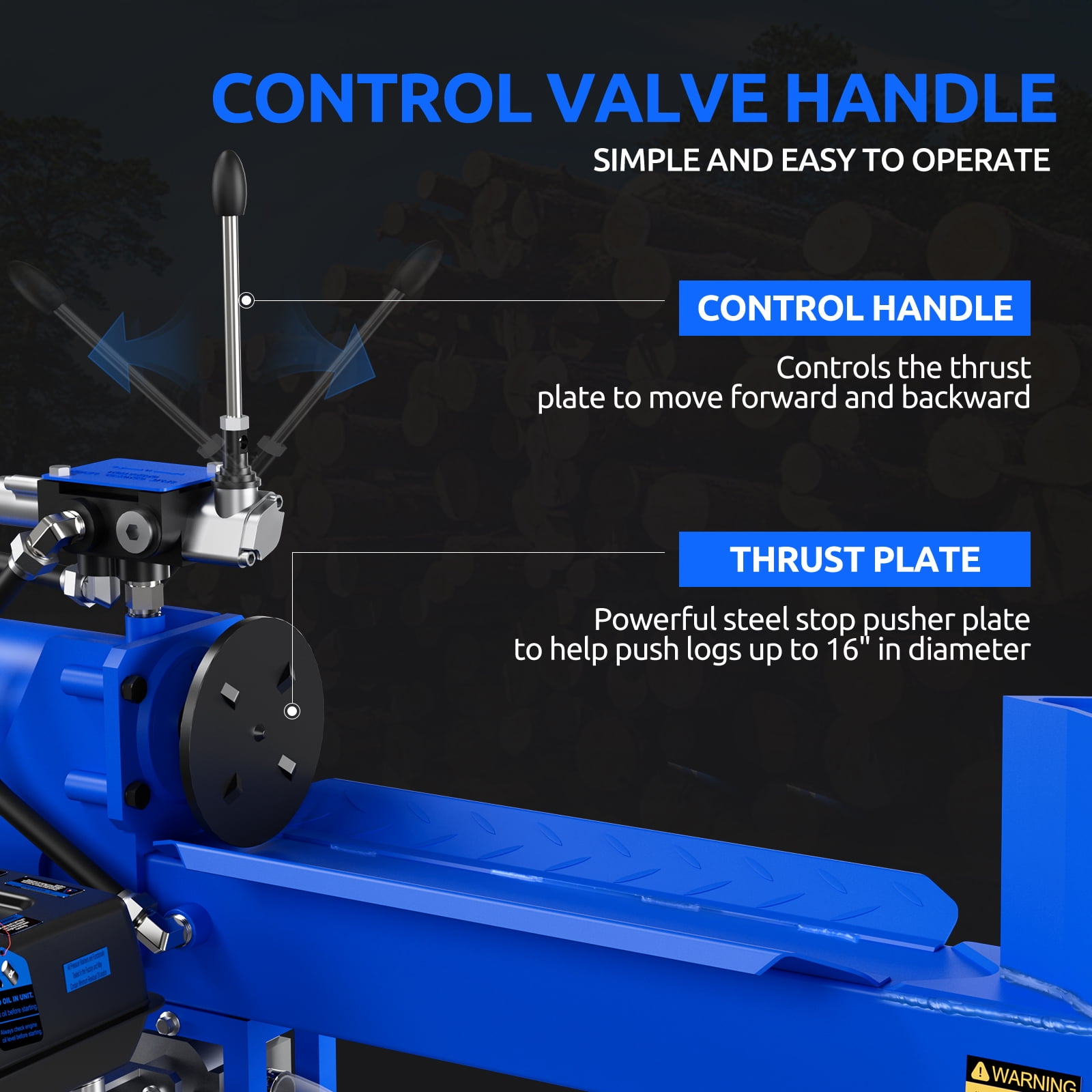 Efurden Gas Log Splitter with 7 HP-4 Stroke Engine, 20 Ton Hydraulic Auto Return Ram System and Twin Gear Hydraulic Pump, 16" Max Wood Diameter