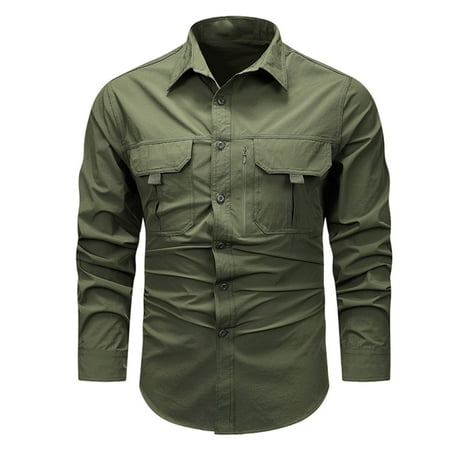 SCSAlgin Men s UPF 50+ Sun Protection Shirts Button Down Long Sleeve Shirt for Hiking Fishing Safari