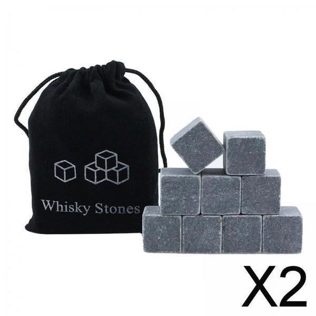 2x 9x Piedras para Whisky, Rocas Enfriadoras Reutilizables con Bolsa de Almacenamiento de Terciopelo, Mantiene Tu Bebida Fría, Cubo Enfriador, Piedras 2 piezas