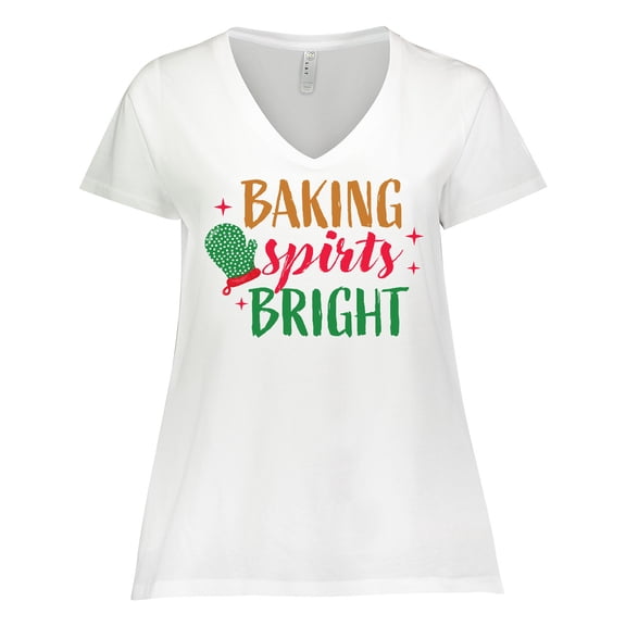 Inktastic Christmas Baking Spirits Bright with Green Oven Mit Women's Plus Size V-Neck T-Shirt