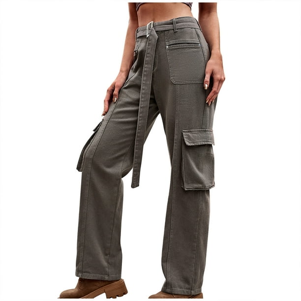 Lolmot Womens Design Denim Workwear Straight Sleeve With Pockets American  Hip Hop Denim Workwear Pants Casual Pants 