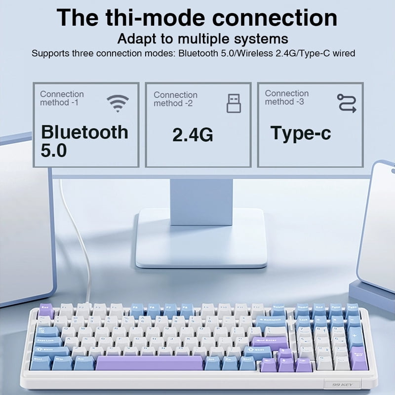 AULA F99 Machanical Keyboard Bluetooth 5.0/2.4G Wireless/Wired Gasket-mounted Gaming Keyboard 99 Keys Customizable Keyboards