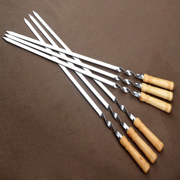 SHOWERORO 6Pcs Flat Kebab Skewers Stainless Steel BBQ Metal Skewers for Cooking Tools and Grilling
