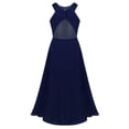 thumbnail image 2 of YEAHDOR Kids Girls Chiffon Floral Lace Party Dress Cutout Back Flower Girl Dress Elegant Summer Princess Party Dress Navy Blue 6, 2 of 7