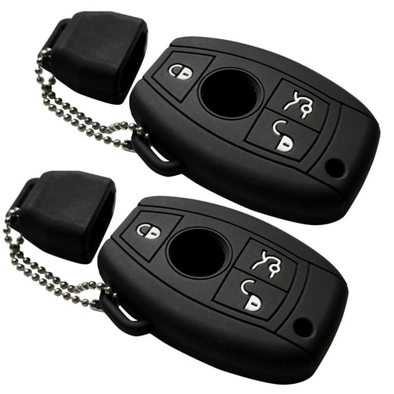 2pcs Dobrev 3 Buttons Silicone Smart Key Case Rubber Cover Skin Fob Holder for Mercedes-Benz C E S CLA CLS ML GL GLK CLK SLK Class Smart Key (Black and Black)