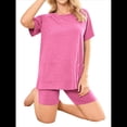 thumbnail image 3 of Conjuntos de 2 Piezas para Mujer, Chándal de Verano de Corta, Ropa de Estar por Casa, Pantalones Cortos de Cuello Redondo, Conjuntos de Chándal. Rosa Roja M, 3 of 7