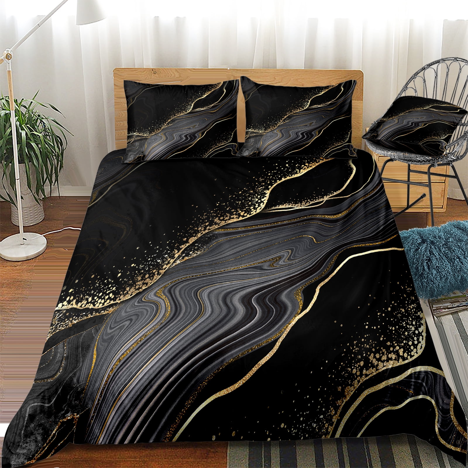 Move Over Black Gold Marble Bedding Sets Queen Abstract Marble Duvet ...