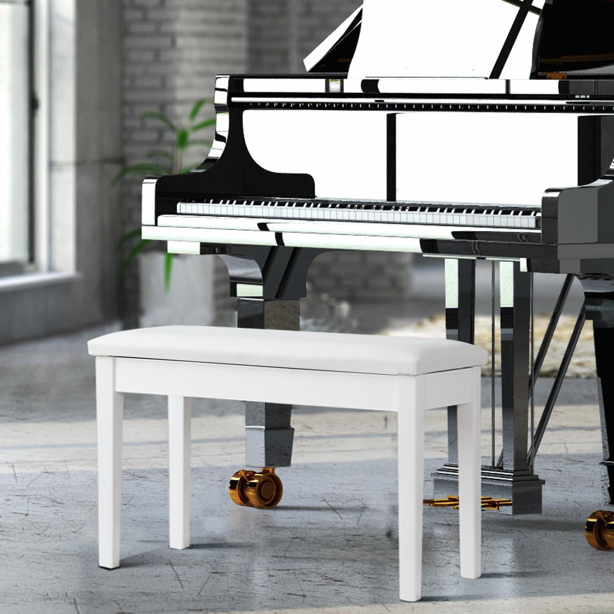 Giantex Piano Bench w/Seat Storage Cabinets, PU Leather Piano Bench, Wooden Piano Stool w/Locking Hinge, Perfect for Pianist, Beginner, Home & Comercial Use, White