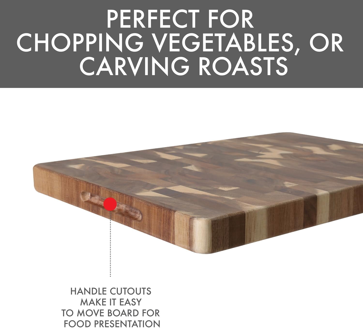 Dexas Acacia End Grain Reversible Butcher Block Cutting Board – 11.8" x 16.14" | Heavy-Duty Wood Chopping Board with Recessed Finger Grips
