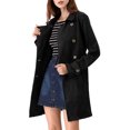 thumbnail image 6 of INSPIRE CHIC Women's Notched Lapel Double Breasted Faux Suede Trenchcoat XS Black, 6 of 9