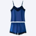 thumbnail image 2 of Wang6 Satin Silk Pajamas for Women Sets with Shorts Soft Pjs Lounge Set 2 Piece Spaghetti Strap Cropped Tank Tops Shorts Lace Sleepwear Nightwear Sets Blue L, 2 of 7