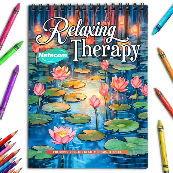 Netecom Relaxing Therapy Coloring Book for Adults, Spiral Bound, Soft Cover