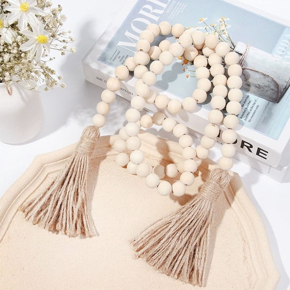 Vruelia Wooden Bead Garland, Farmhouse Rustic Tassle, Artificial Garland, 100cm, Wood, 0.23 lbs