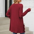 thumbnail image 4 of Scyoekwg Womens Cardigans with Pockets Open Front Brushed Stripe Cardigan Coat Fall Coats Trendy Casual Solid Color Lightweight Long Sleeve Loose Cardigan(Wine,XL), 4 of 4