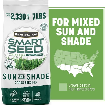 Pennington Smart Seed Sun & Shade Northern Lawn Grass Seed Mix, for Sun to Partial Shade, 7 lb.