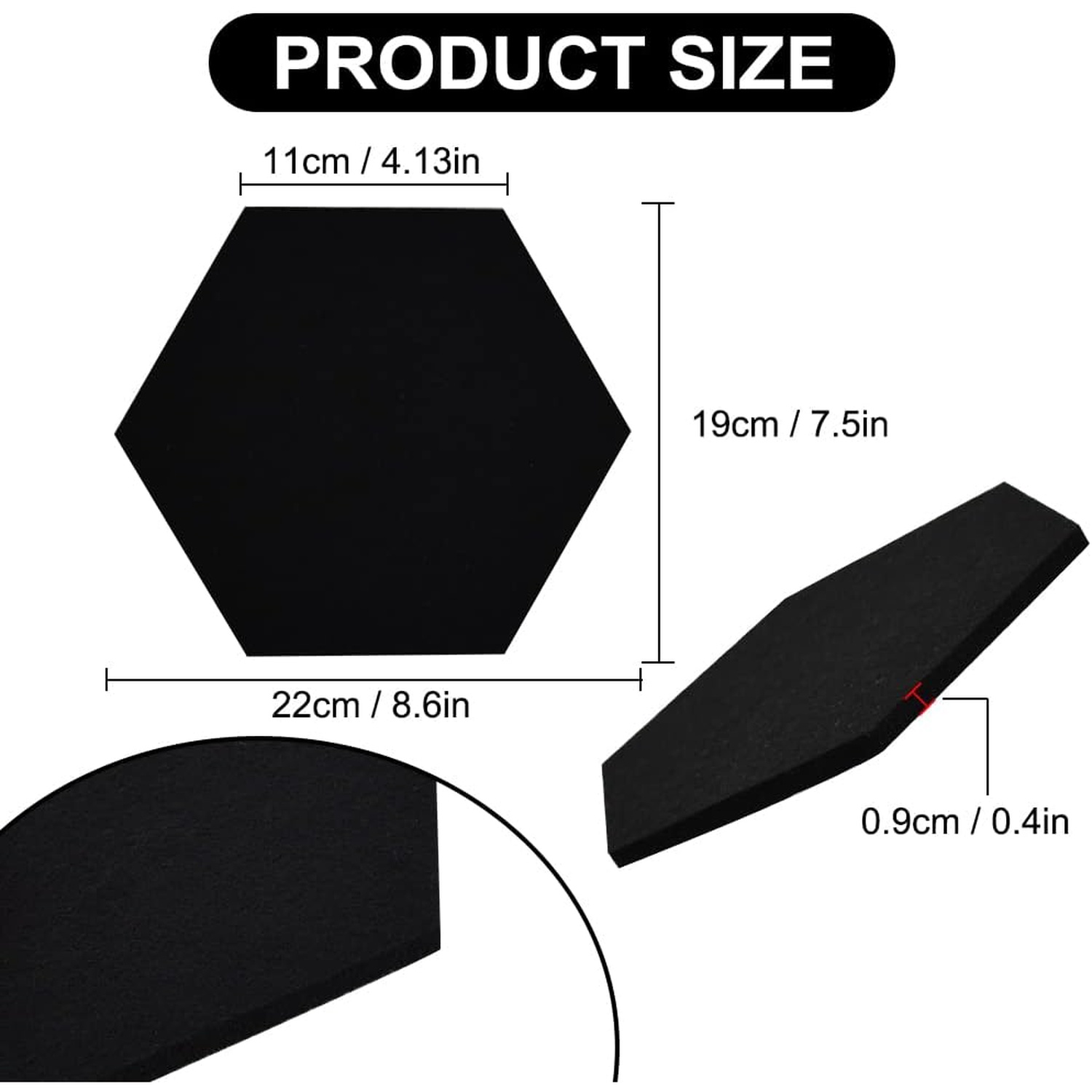 6 Pcs Hexagon Bulletin Board with 50 Pushpins & Sticky Note Adhesive Cork Board for Wall，Felt Pin Board for School，Office Decor（Black）