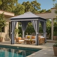 thumbnail image 2 of Devoko 8×8 ft Outdoor Pop Up Gazebo with Mosquito Netting，Double Roof Gazebo with Double Curtains for Backyard, Garden and Patio,Gray, 2 of 7