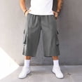 thumbnail image 2 of BVnarty Men's 3/4 Capri Cargo Pants Elastic Waist Drawstring Below Knee Baggy Wide Leg Casual Summer Lightweight Pants with Pockets Gray L, 2 of 9