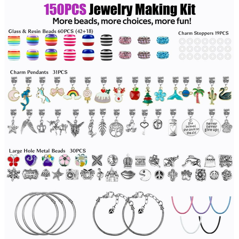 Girls Bracelet Making Kit, 150 Pcs Charms Bracelets Set, Jewelry Charms,  DIY Bracelets, Teen Girls Jewelry Christmas Gift 