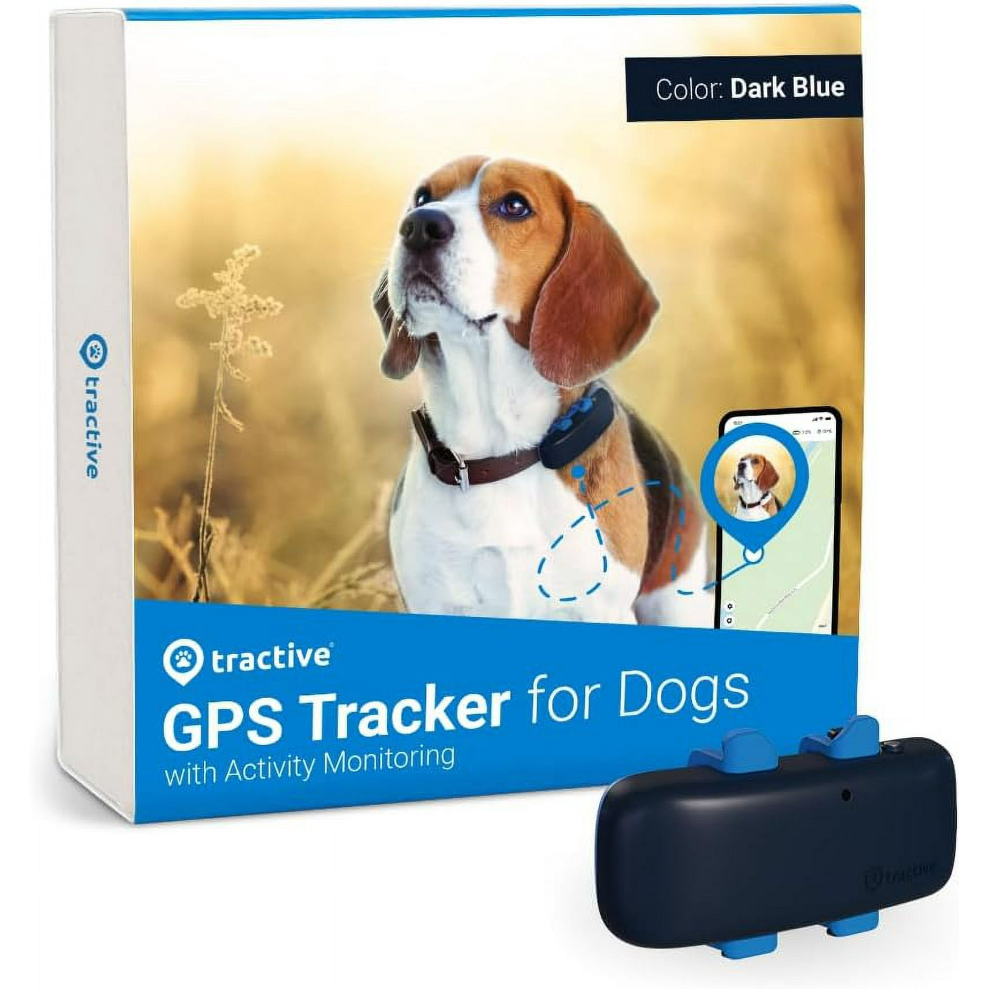 Tractive Waterproof GPS Dog Tracker Location Activity Unlimited Range Works with Any Collar Midnight Blue Walmart