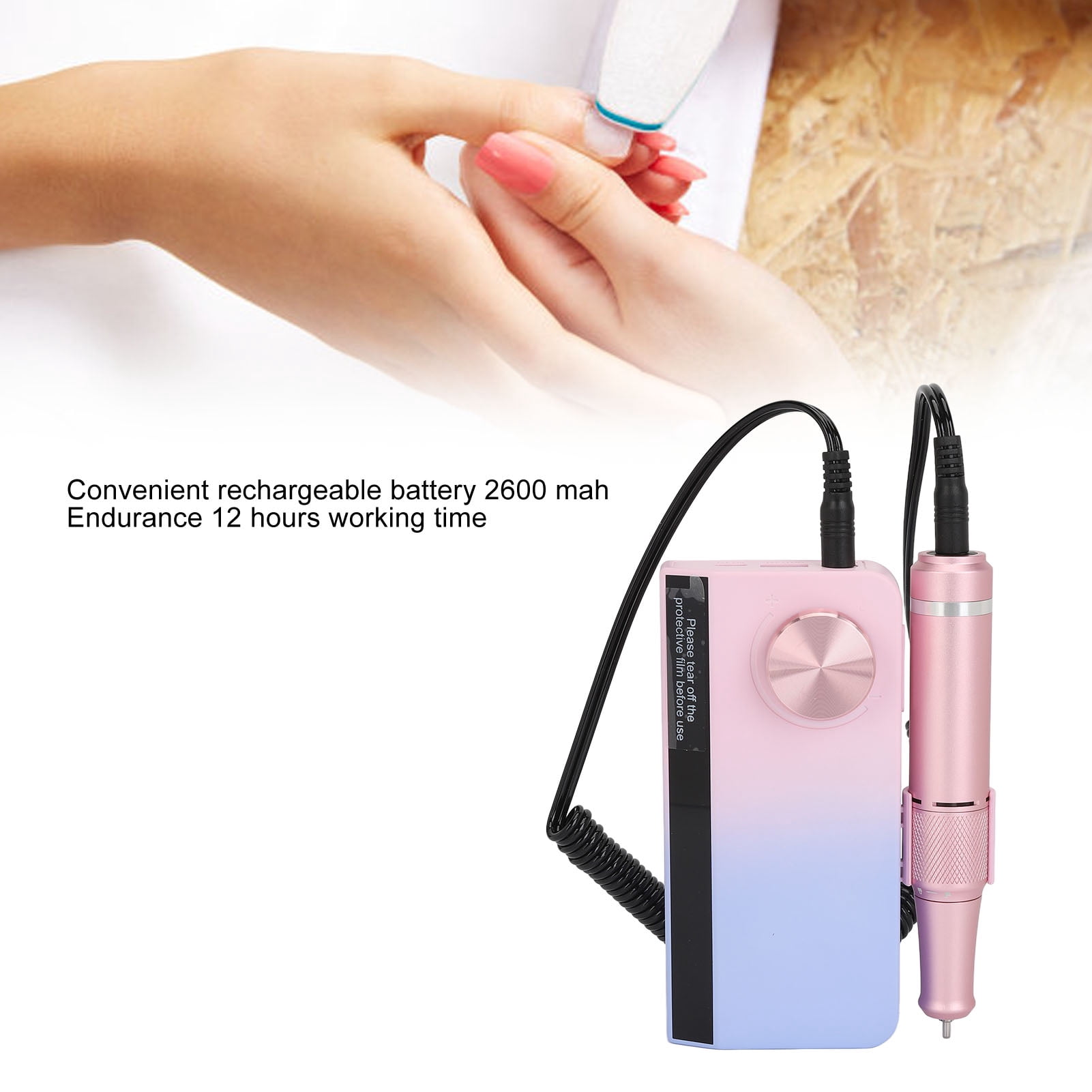 Rupoun Professional Electronic Nail File Kit Low Noise Portable Multi Functional Rechargeable Electric Nail Drill Machine Set for Beauty Salon and Home Use
