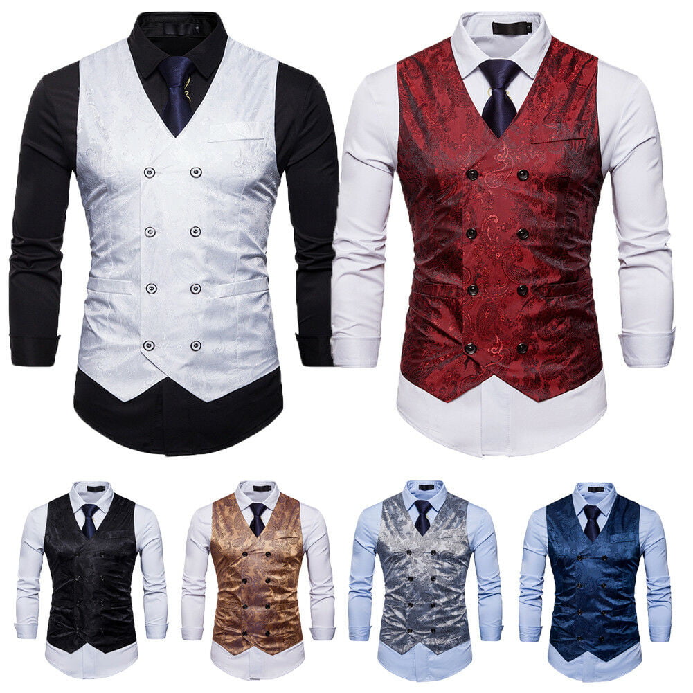AOYOG Mens Formal Business Suit Vests 5 Buttons Regular Fit Waistcoat for Suit or Tuxedo