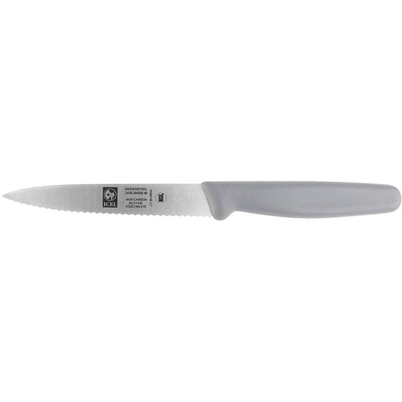 4 Inch Serrated Blade paring knife, Grey handle.