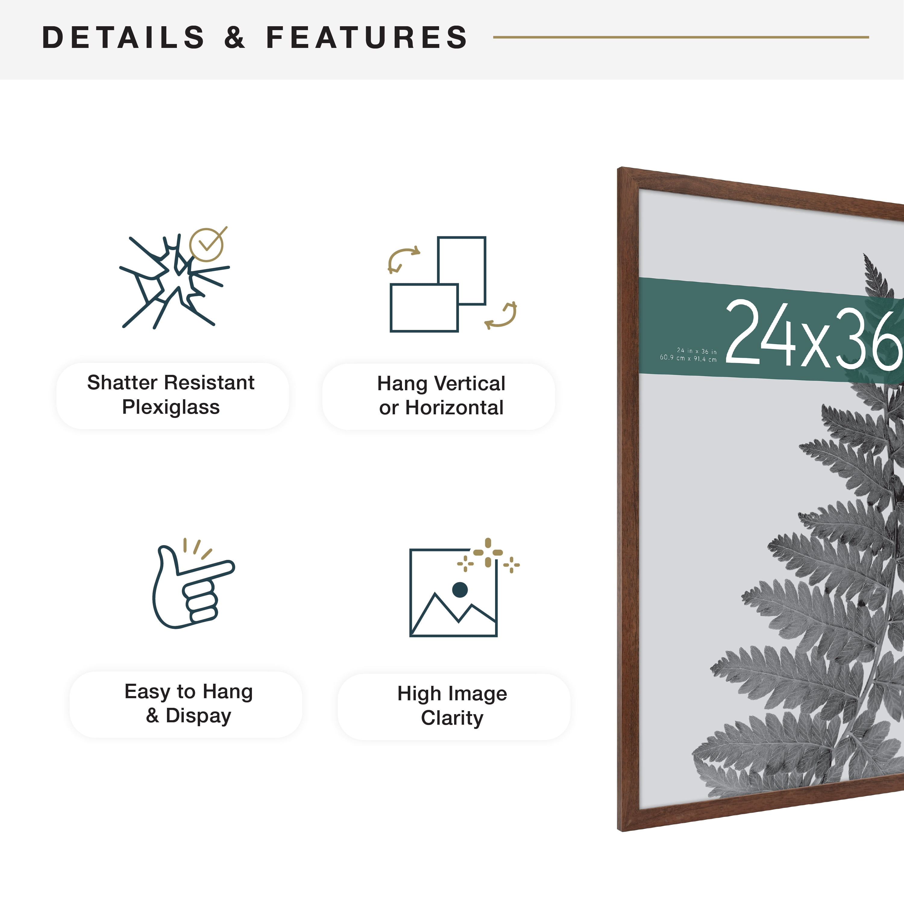 MCS Studio Gallery 24x36 Poster Frame Walnut Woodgrain Engineered Wood, Vertical & Horizontal Wall Hanging Large Picture Frame for Photos, Posters & Art Prints (1-Pack)