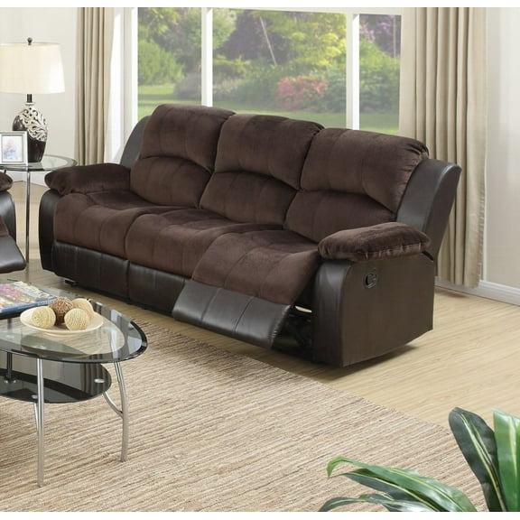 Motion Sofa 1pc | Chocolate Padded Suede & Faux Leather | 3-Seat Couch
