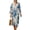 Blue Flower, variant on Blue Hydrangea Flower Print Womens Cotton Linen Dress V Neck Casual Flowy Plus Size Midi Dresses 3/4 Sleeve Pleated Dress, M