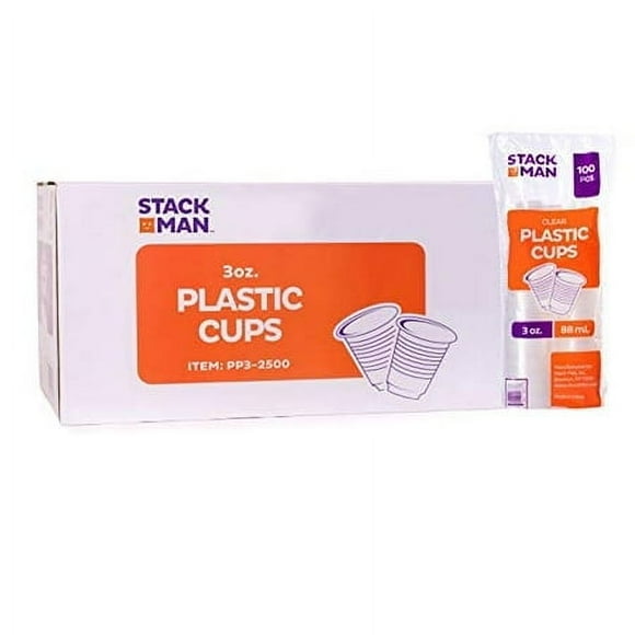 Case of 2,500 – 3 oz. Disposable Clear Plastic Cups, 100 Count Packages (25/100)