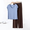 thumbnail image 6 of JGGSPWM Women's V-Neck Short Sleeve T-Shirt and Loose Wide-Leg Long Pants Sleepwear Set Soft Comfortable Pajama Set for Women Blue M, 6 of 6