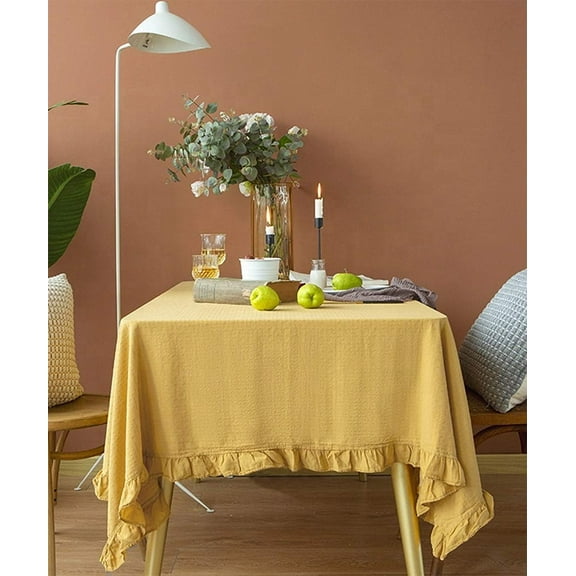 Fennco Styles French Ruffled Border Cotton Woven Tablecloth