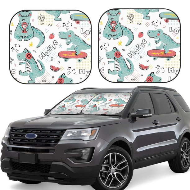 Fotbe Music Lover Dinosaur Juego de 2 Piezas de Parasoles para Parabrisas | Bloqueador Solar para Auto | Accesorios Plegables para Protección Solar Interior-Medium