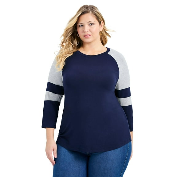 Avenue Women's Plus Size Splice Sleeve Color Top