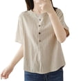 thumbnail image 7 of ClodeEU Women's Henley Neck Short Sleeve Shirt,Casual Relaxed Fit Basic Blouse Khaki,Women's Plus XXXL, 7 of 7
