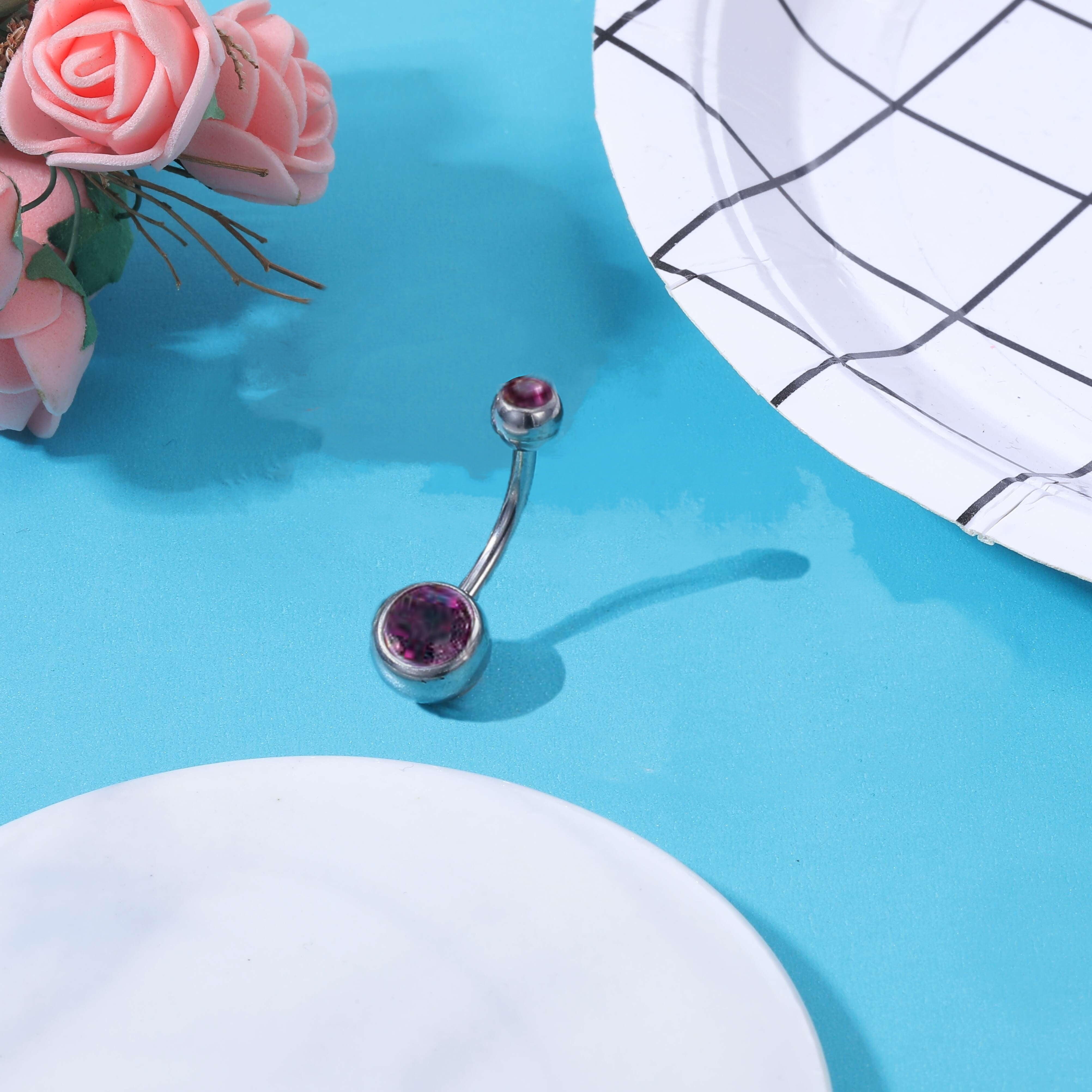 5-Pack 14G Belly Button Rings - Butterfly Hibiscus CZ Flower Dangle Navel Jewelry