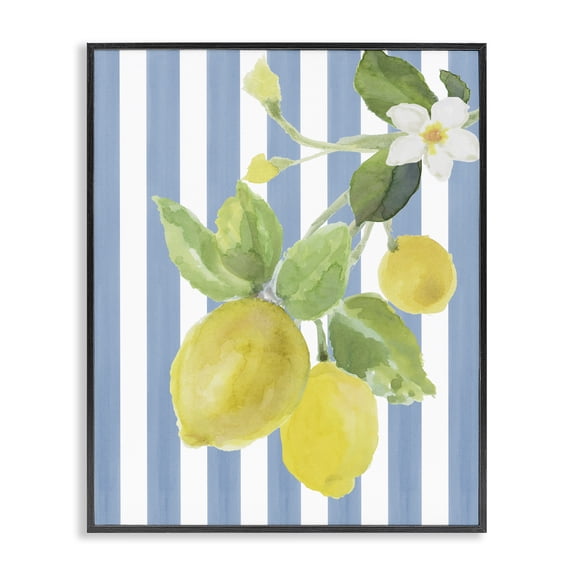 Stupell Industries Lemon Blossom on Blue Stripes Black Framed Giclee Art, design by Lanie Loreth