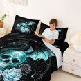 thumbnail image 3 of Homewish Gothic Skull Dragon Bed Sheets,Rose Floral Full Size Sheets,Light Green Halloween Decor,4pcs,1 Flat Sheet, 1 Fitted Sheet and 2 Pillowcases, 3 of 6