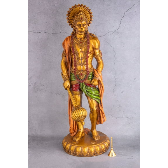 Bahubali Hanuman with Gada Idol with an Antique Finish - 2 Feet